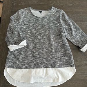 Ann Taylor XL mock layered top 3/4 sleeve. Black tweed.